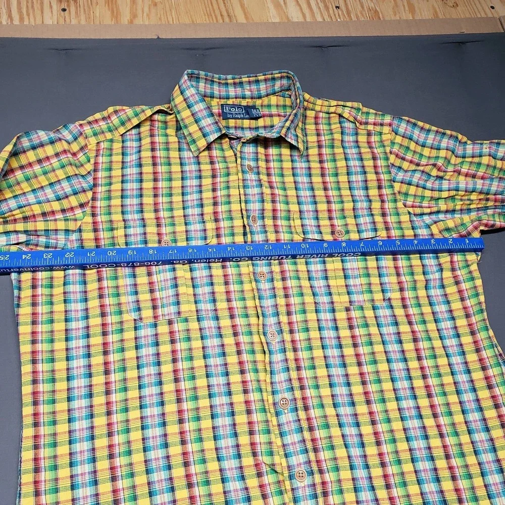 POLO RALPH LAUREN XLMen's Bright Madras Plaid Epaulettes Button Down Shirt